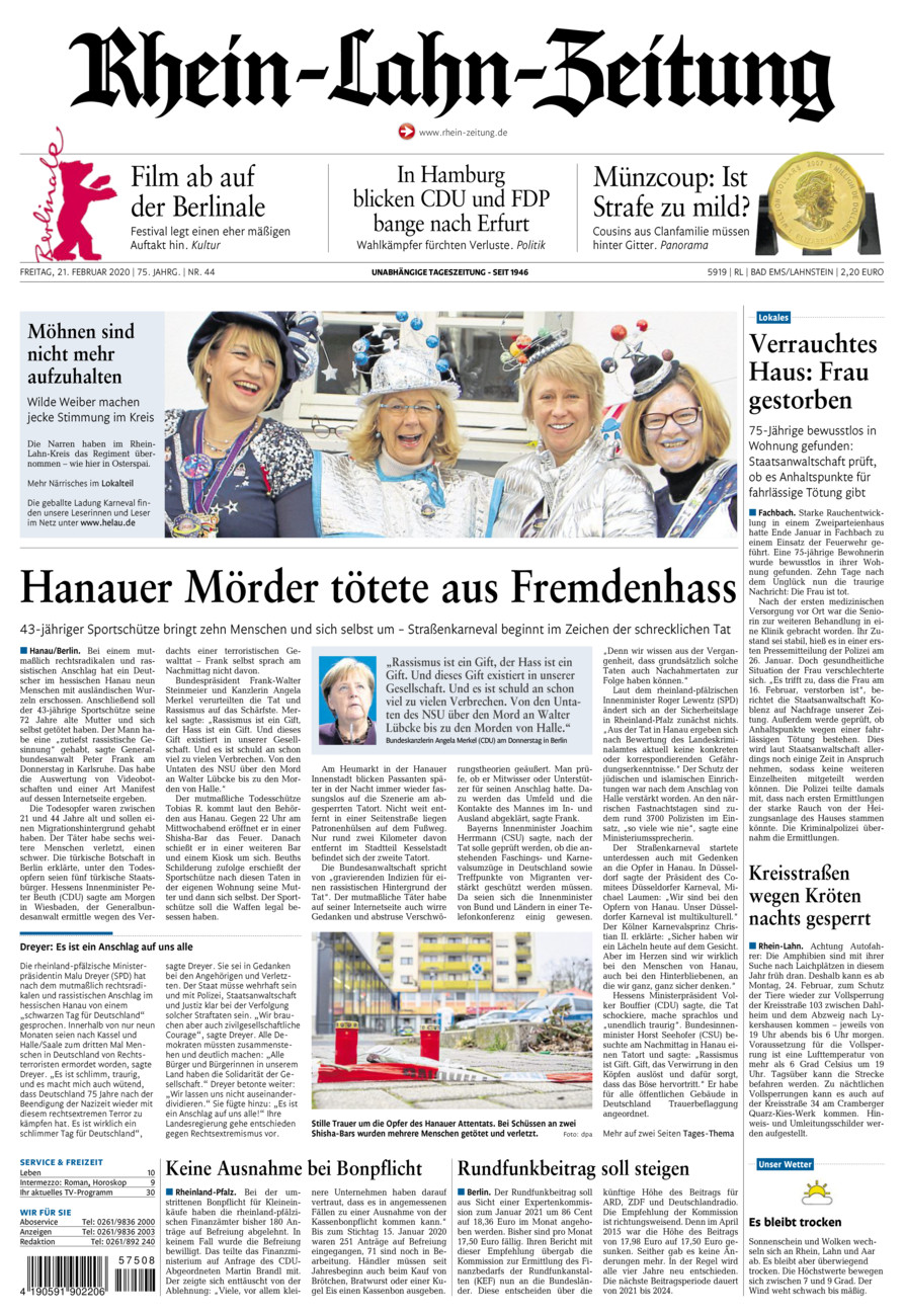 Rhein-Lahn-Zeitung vom Freitag, 21.02.2020