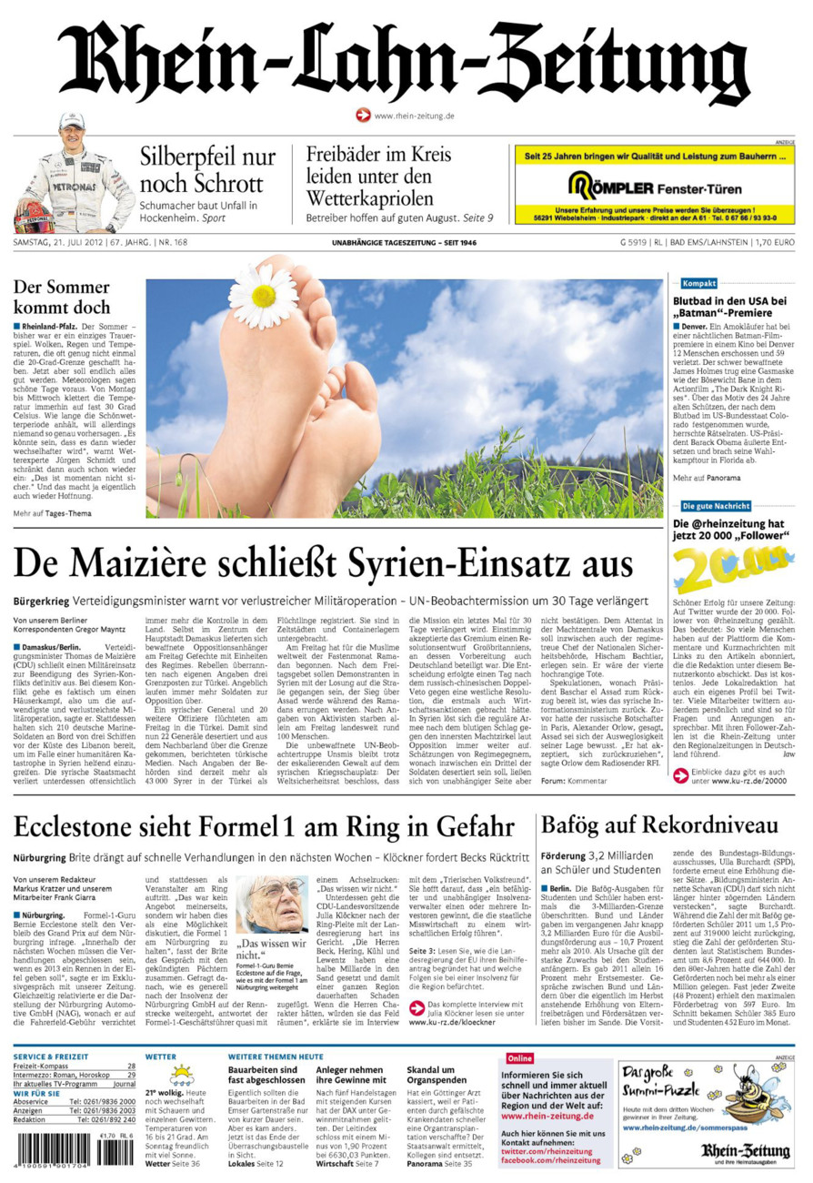 Rhein-Lahn-Zeitung vom Samstag, 21.07.2012