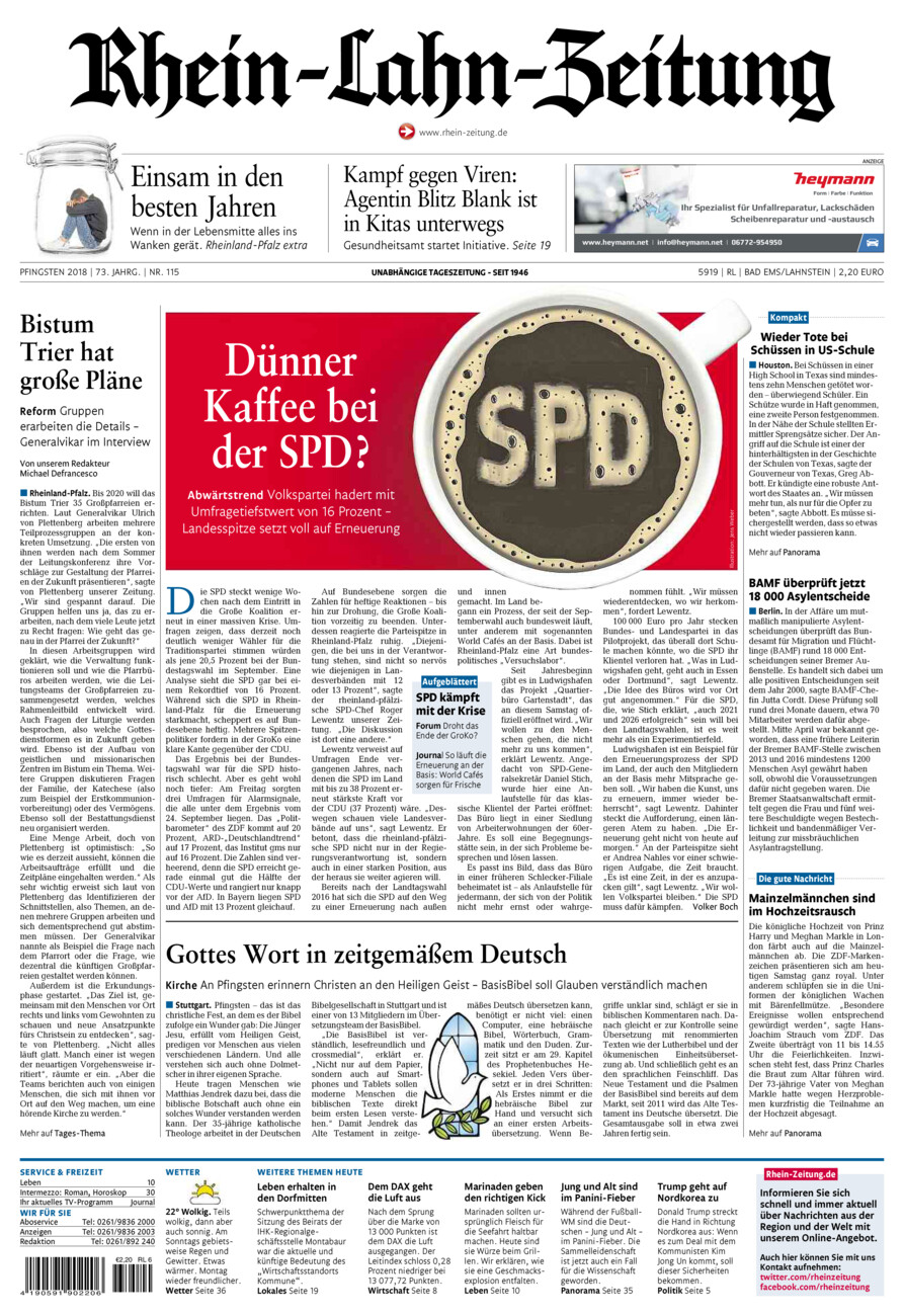 Rhein-Lahn-Zeitung vom Samstag, 19.05.2018