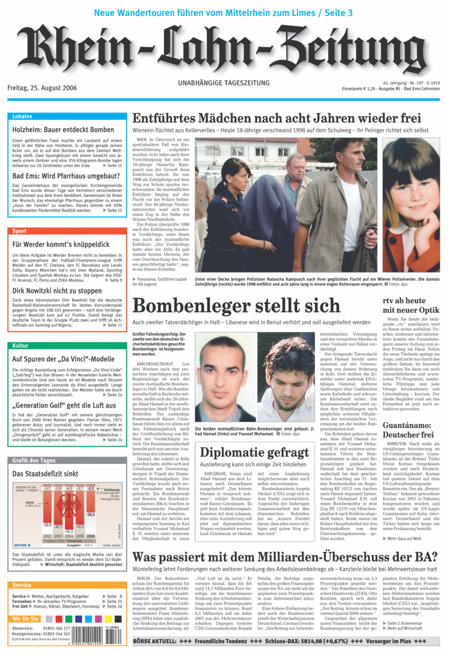 Rhein-Lahn-Zeitung vom Freitag, 25.08.2006