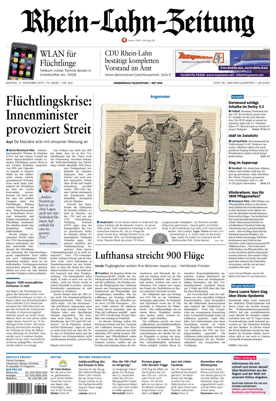 Rhein-Lahn-Zeitung vom Montag, 09.11.2015