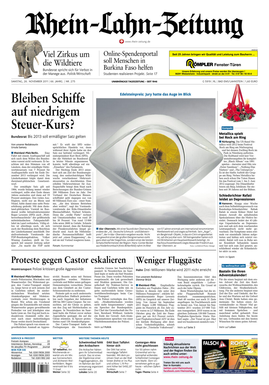 Rhein-Lahn-Zeitung vom Samstag, 26.11.2011