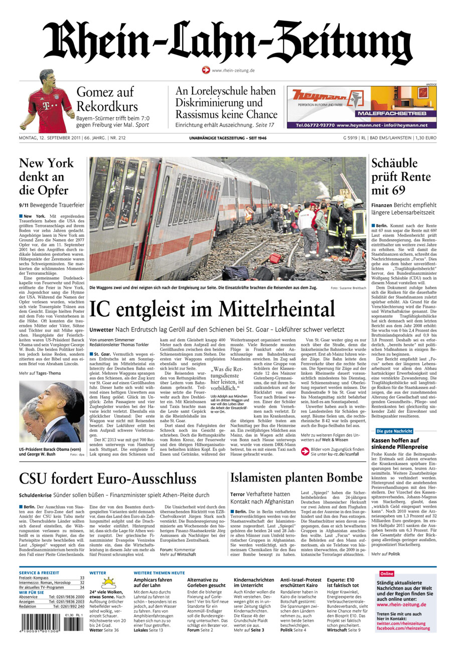 Rhein-Lahn-Zeitung vom Montag, 12.09.2011