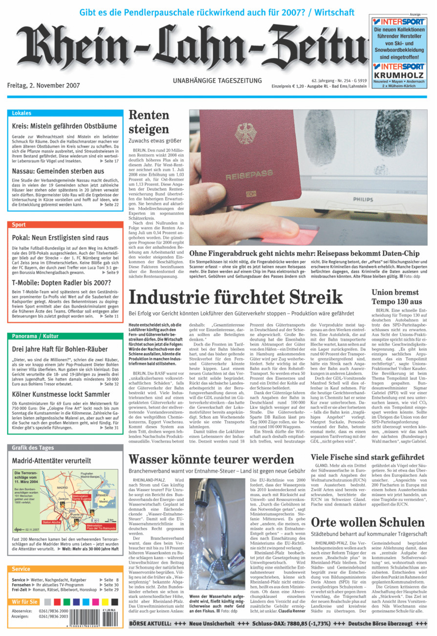 Rhein-Lahn-Zeitung vom Freitag, 02.11.2007