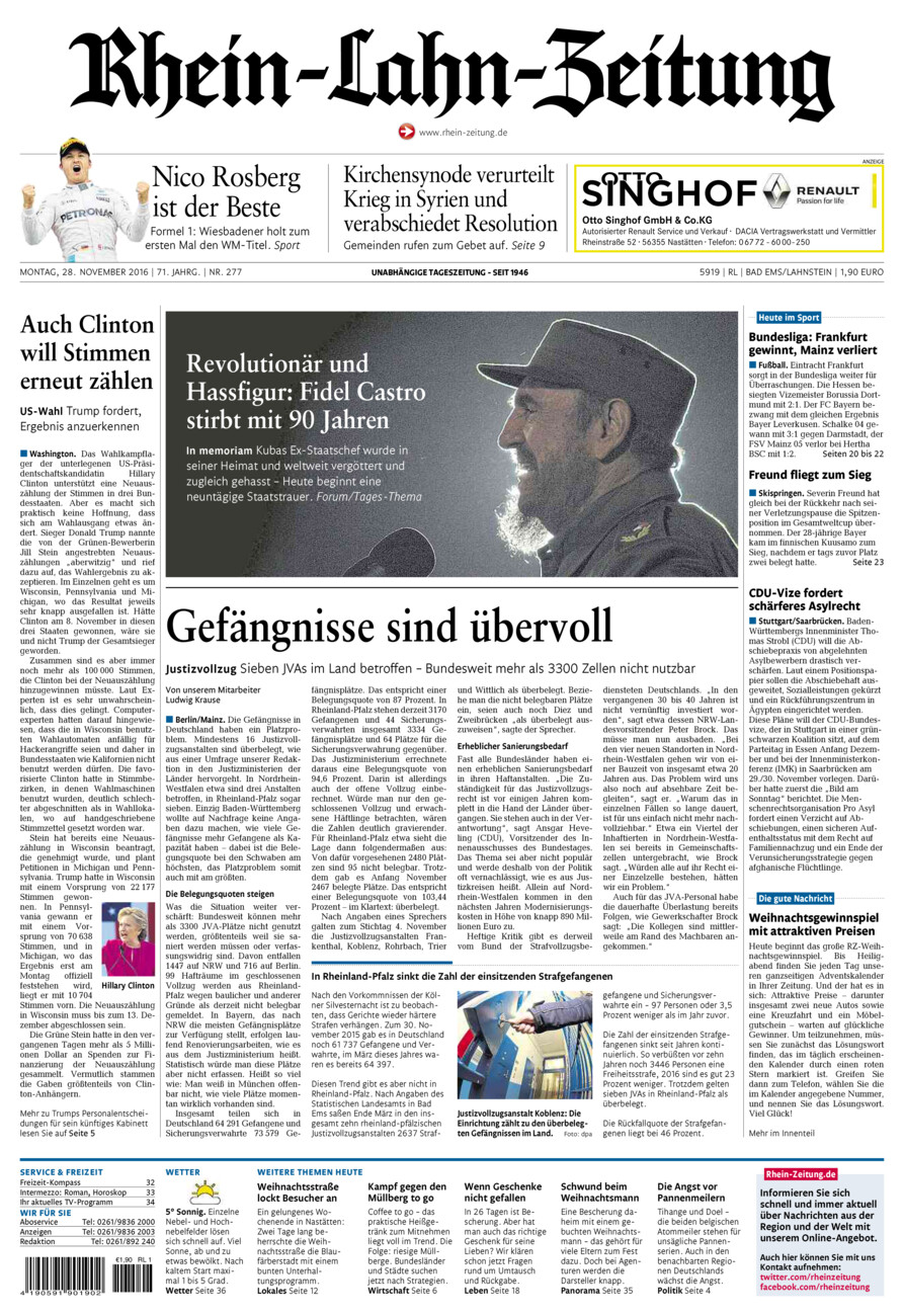 Rhein-Lahn-Zeitung vom Montag, 28.11.2016