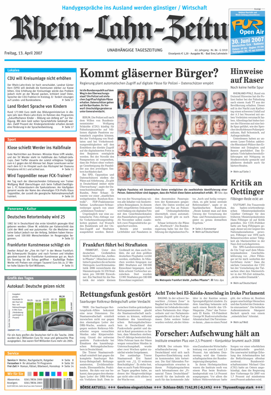 Rhein-Lahn-Zeitung vom Freitag, 13.04.2007