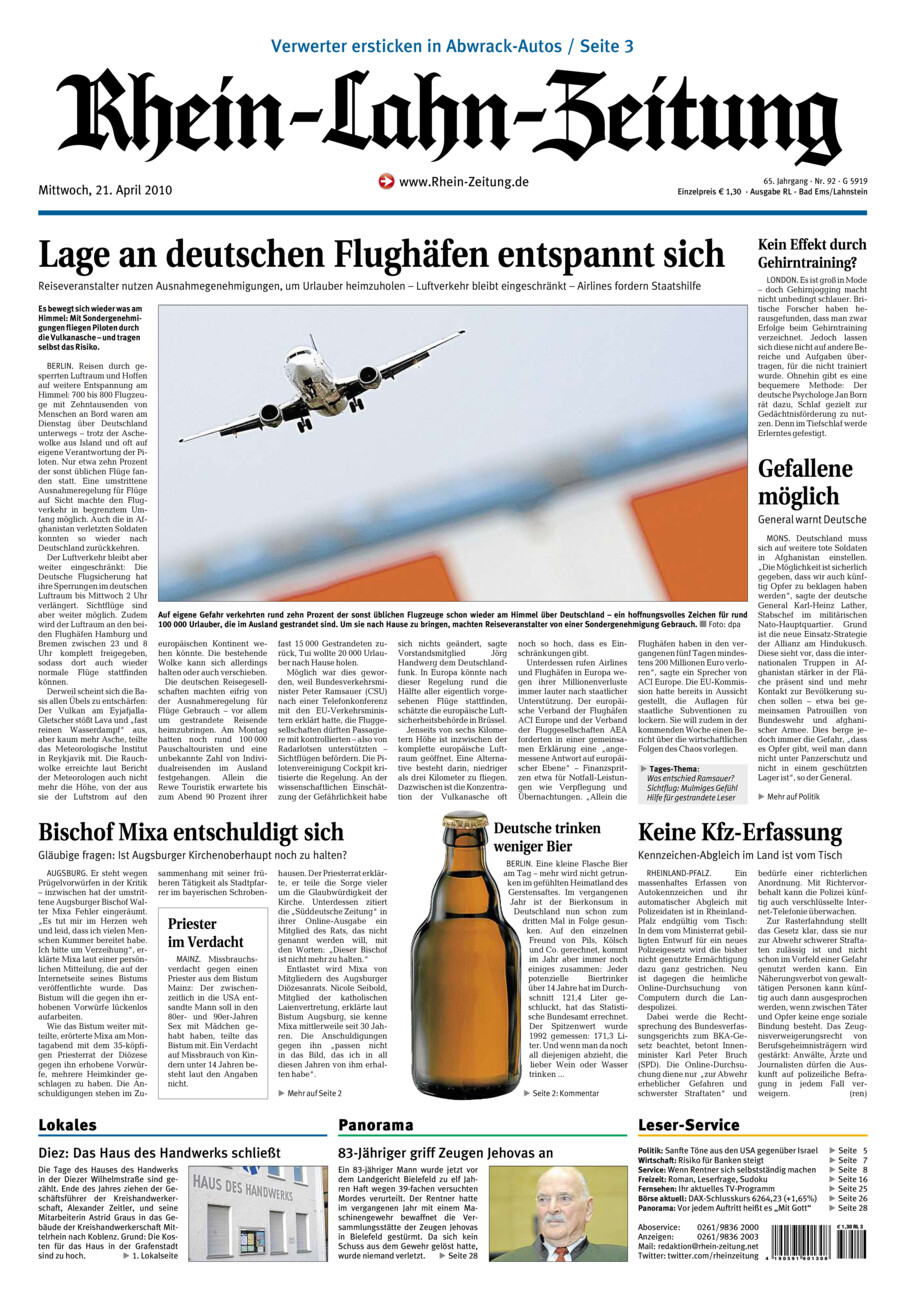 Rhein-Lahn-Zeitung vom Mittwoch, 21.04.2010