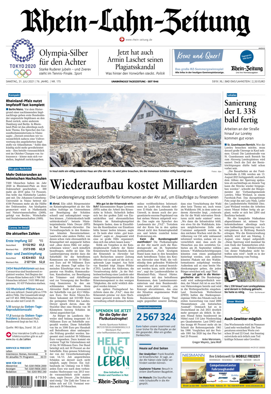 Rhein-Lahn-Zeitung vom Samstag, 31.07.2021