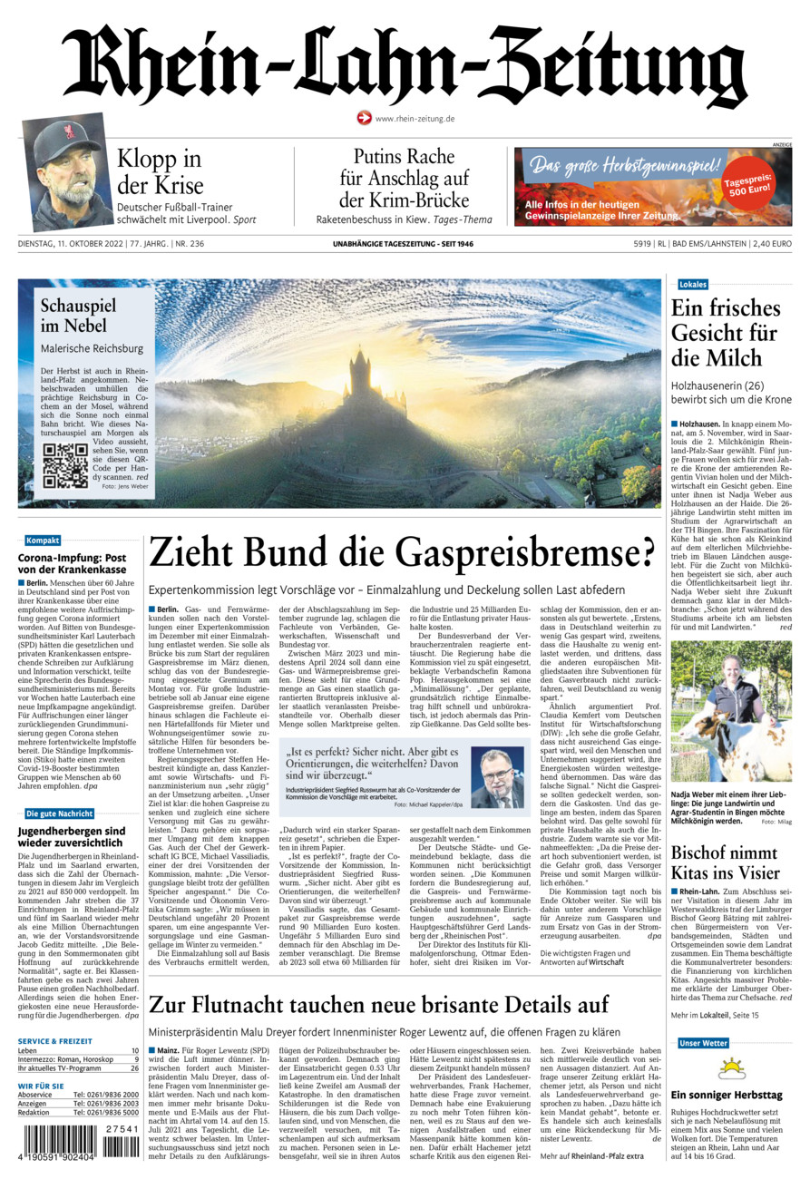 Rhein-Lahn-Zeitung vom Dienstag, 11.10.2022