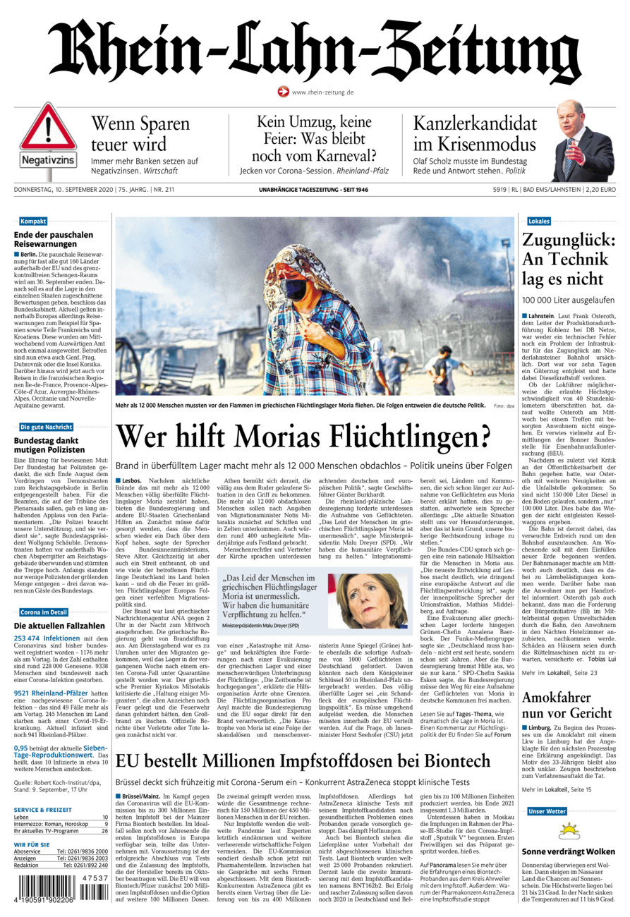 Rhein-Lahn-Zeitung vom Donnerstag, 10.09.2020