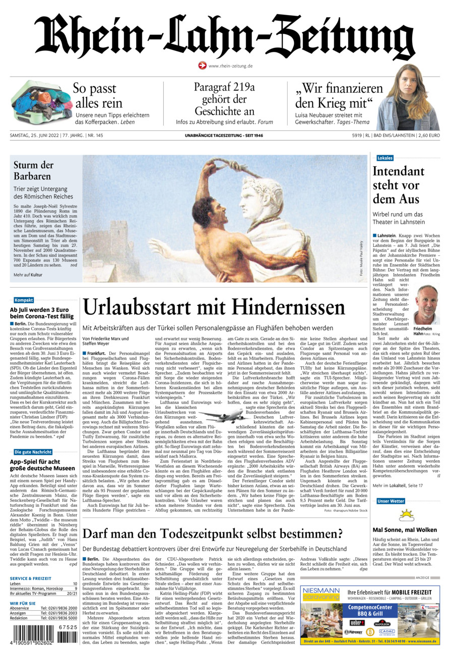 Rhein-Lahn-Zeitung vom Samstag, 25.06.2022