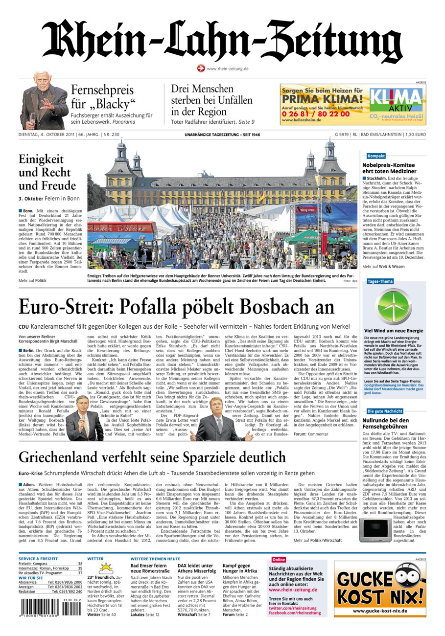 Rhein-Lahn-Zeitung vom Dienstag, 04.10.2011