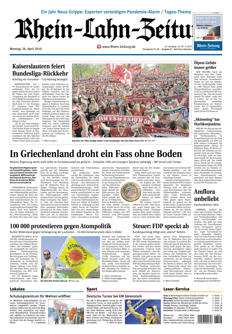 Rhein-Lahn-Zeitung vom Montag, 26.04.2010