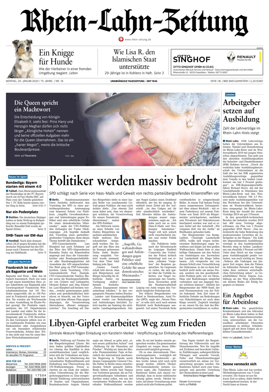 Rhein-Lahn-Zeitung vom Montag, 20.01.2020