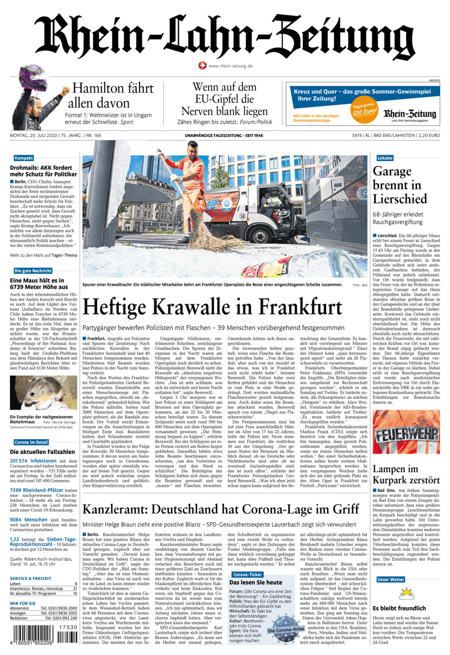 Rhein-Lahn-Zeitung vom Montag, 20.07.2020