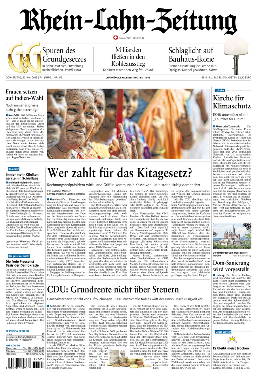 Rhein-Lahn-Zeitung vom Donnerstag, 23.05.2019