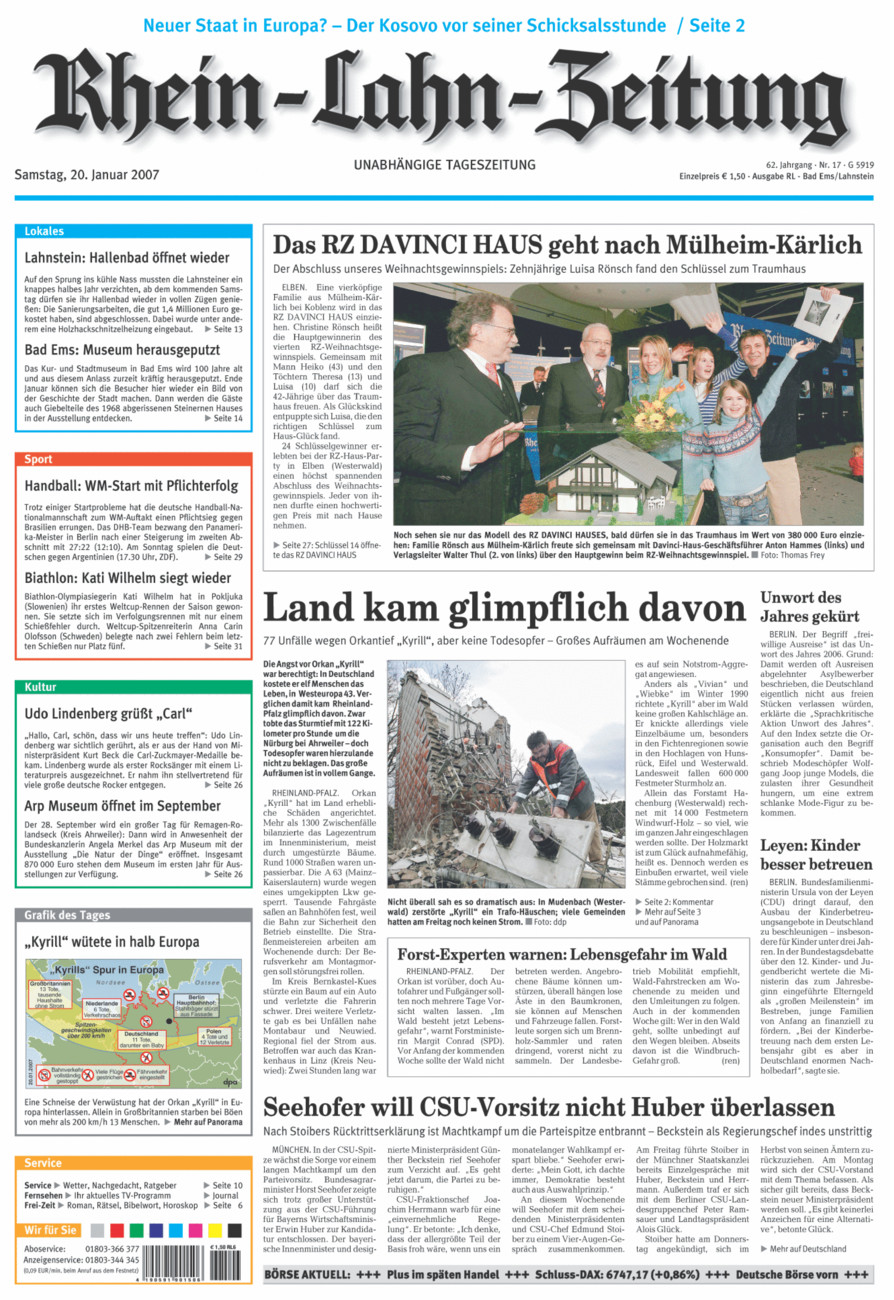 Rhein-Lahn-Zeitung vom Samstag, 20.01.2007
