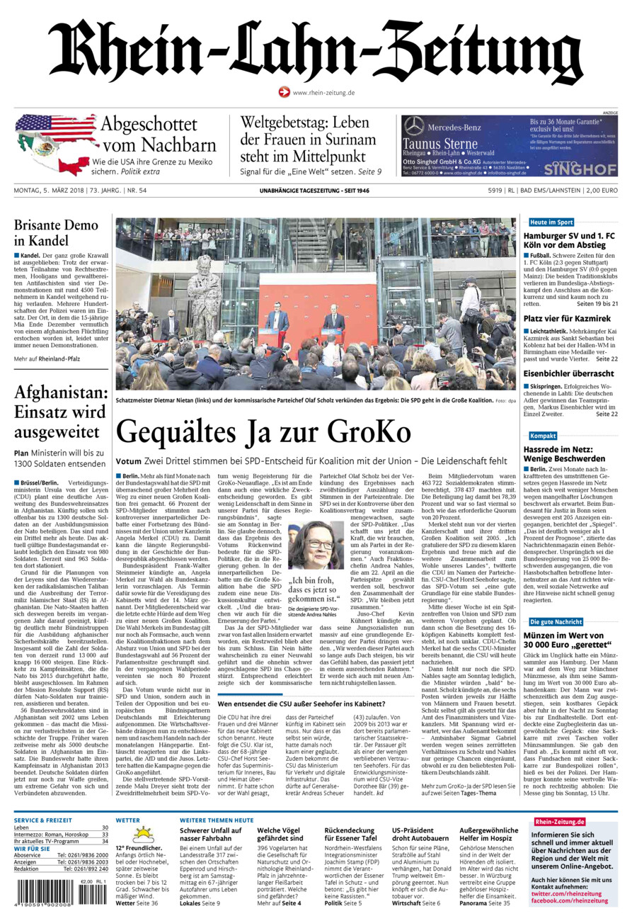 Rhein-Lahn-Zeitung vom Montag, 05.03.2018