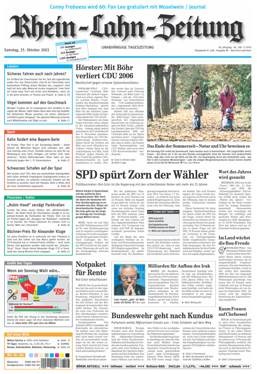Rhein-Lahn-Zeitung vom Samstag, 25.10.2003