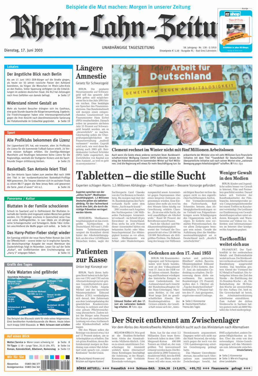 Rhein-Lahn-Zeitung vom Dienstag, 17.06.2003