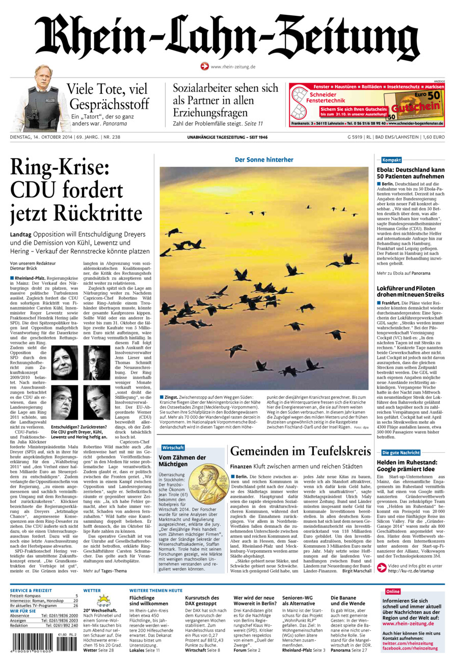 Rhein-Lahn-Zeitung vom Dienstag, 14.10.2014