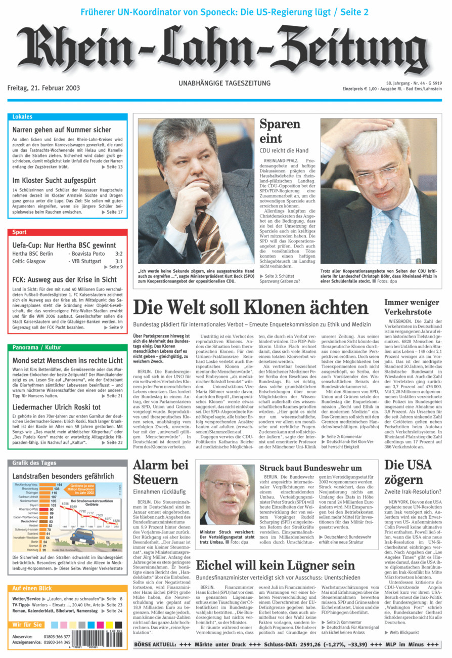 Rhein-Lahn-Zeitung vom Freitag, 21.02.2003