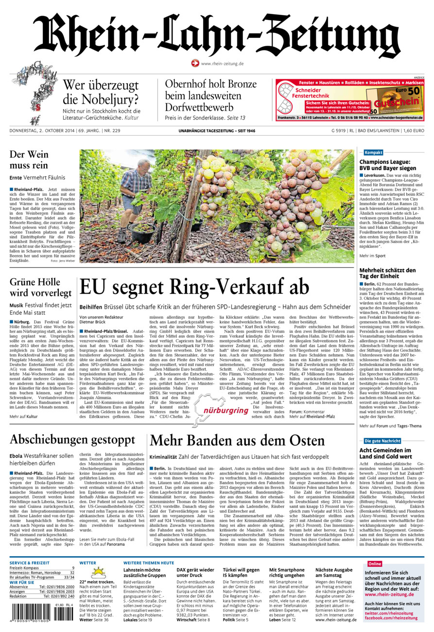 Rhein-Lahn-Zeitung vom Donnerstag, 02.10.2014