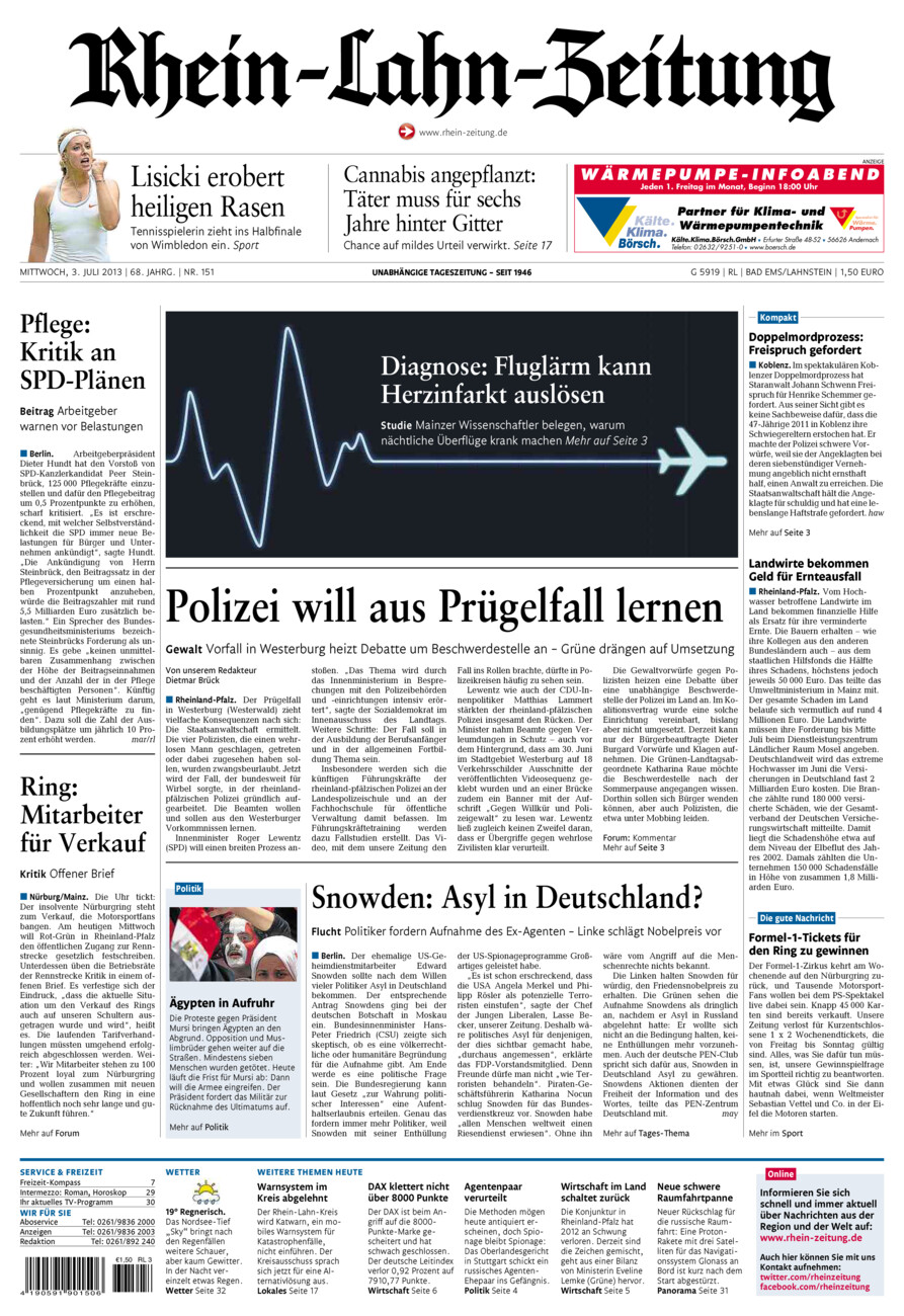 Rhein-Lahn-Zeitung vom Mittwoch, 03.07.2013