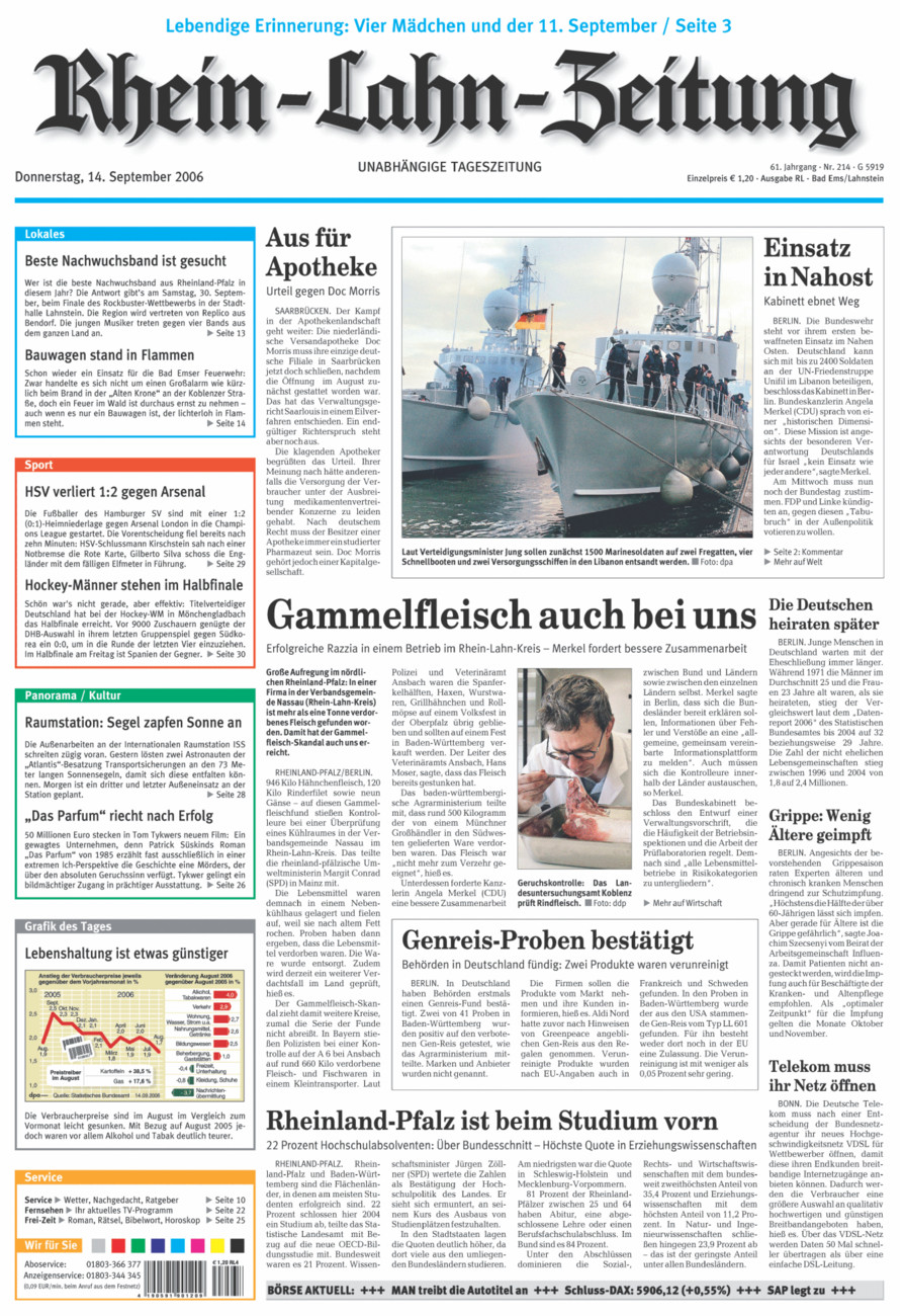 Rhein-Lahn-Zeitung vom Donnerstag, 14.09.2006