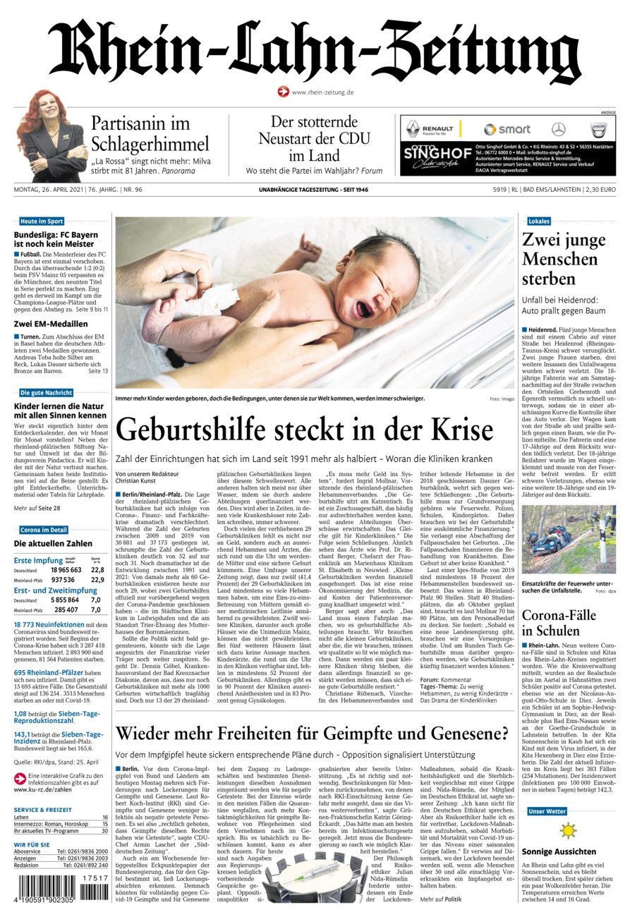 Rhein-Lahn-Zeitung vom Montag, 26.04.2021
