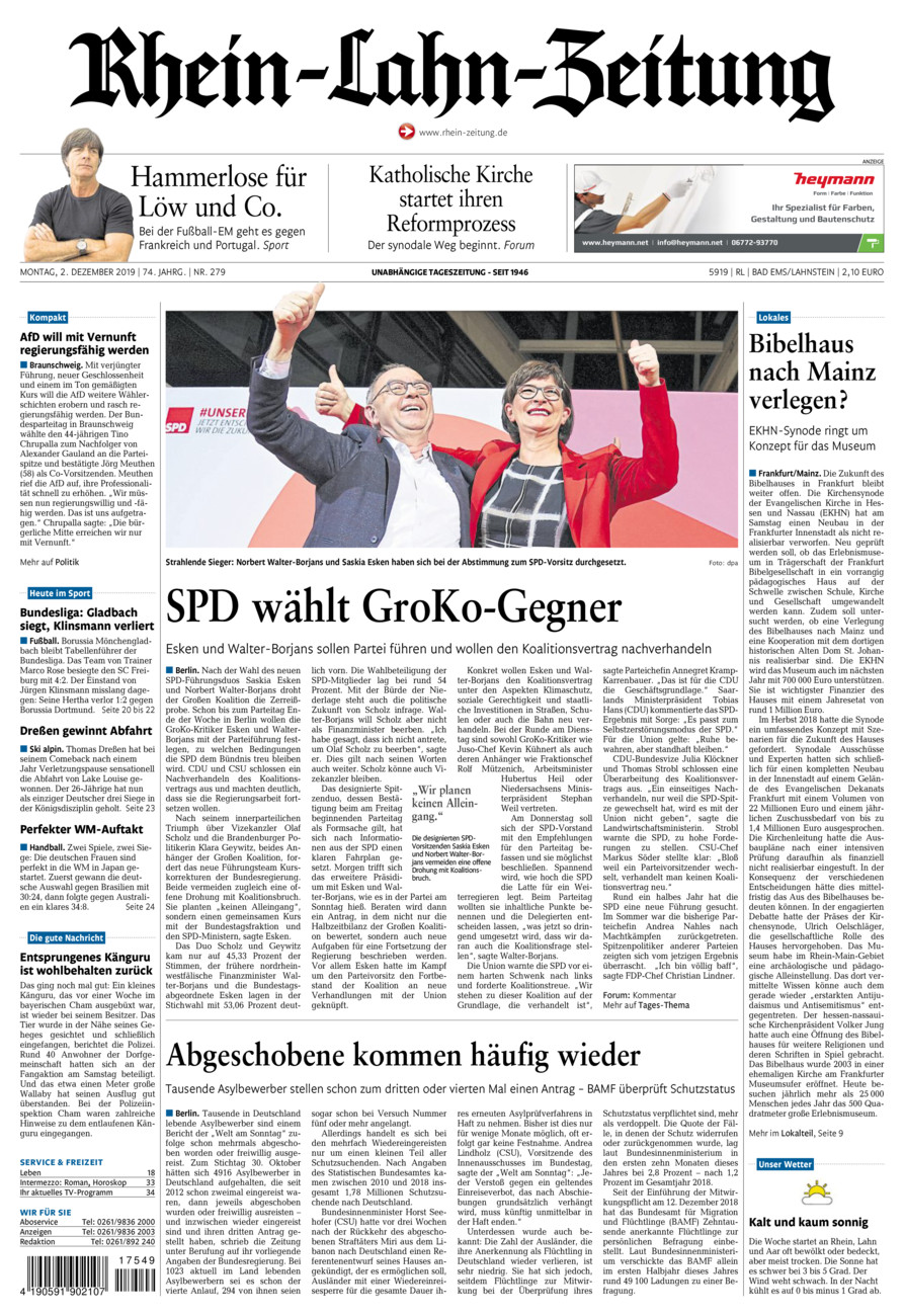 Rhein-Lahn-Zeitung vom Montag, 02.12.2019