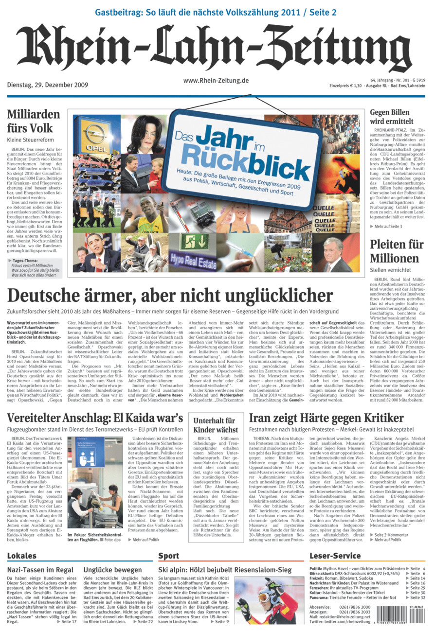 Rhein-Lahn-Zeitung vom Dienstag, 29.12.2009