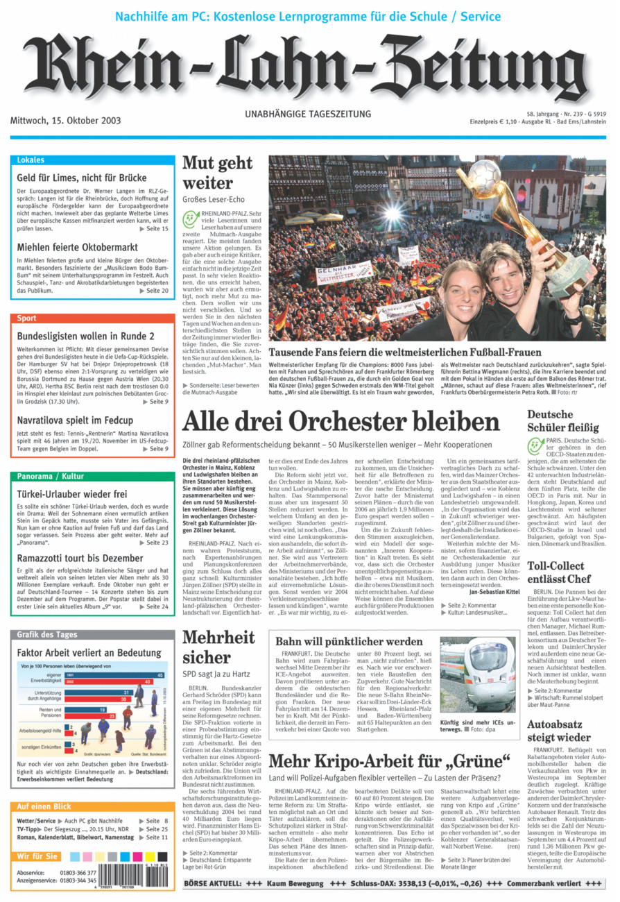 Rhein-Lahn-Zeitung vom Mittwoch, 15.10.2003