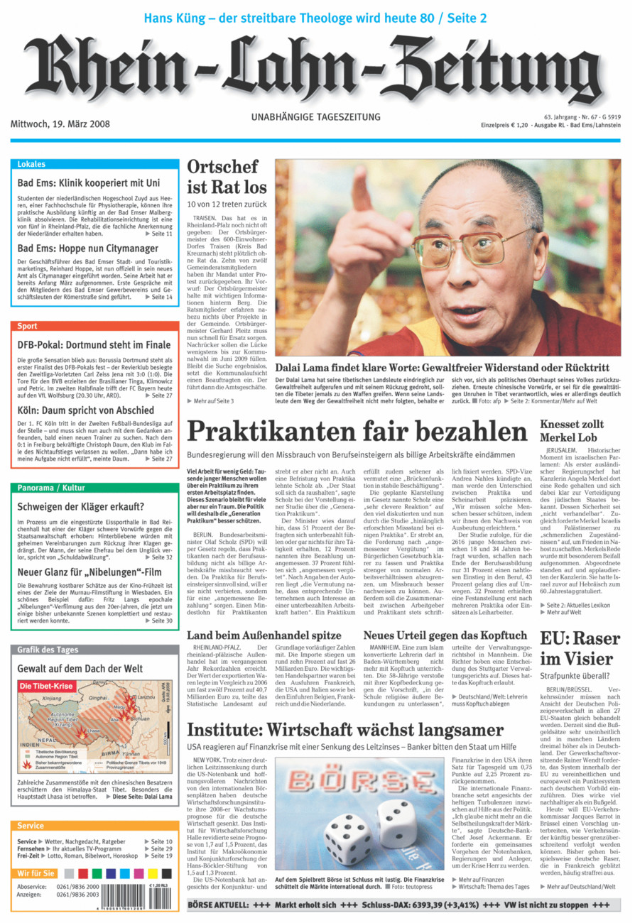 Rhein-Lahn-Zeitung vom Mittwoch, 19.03.2008