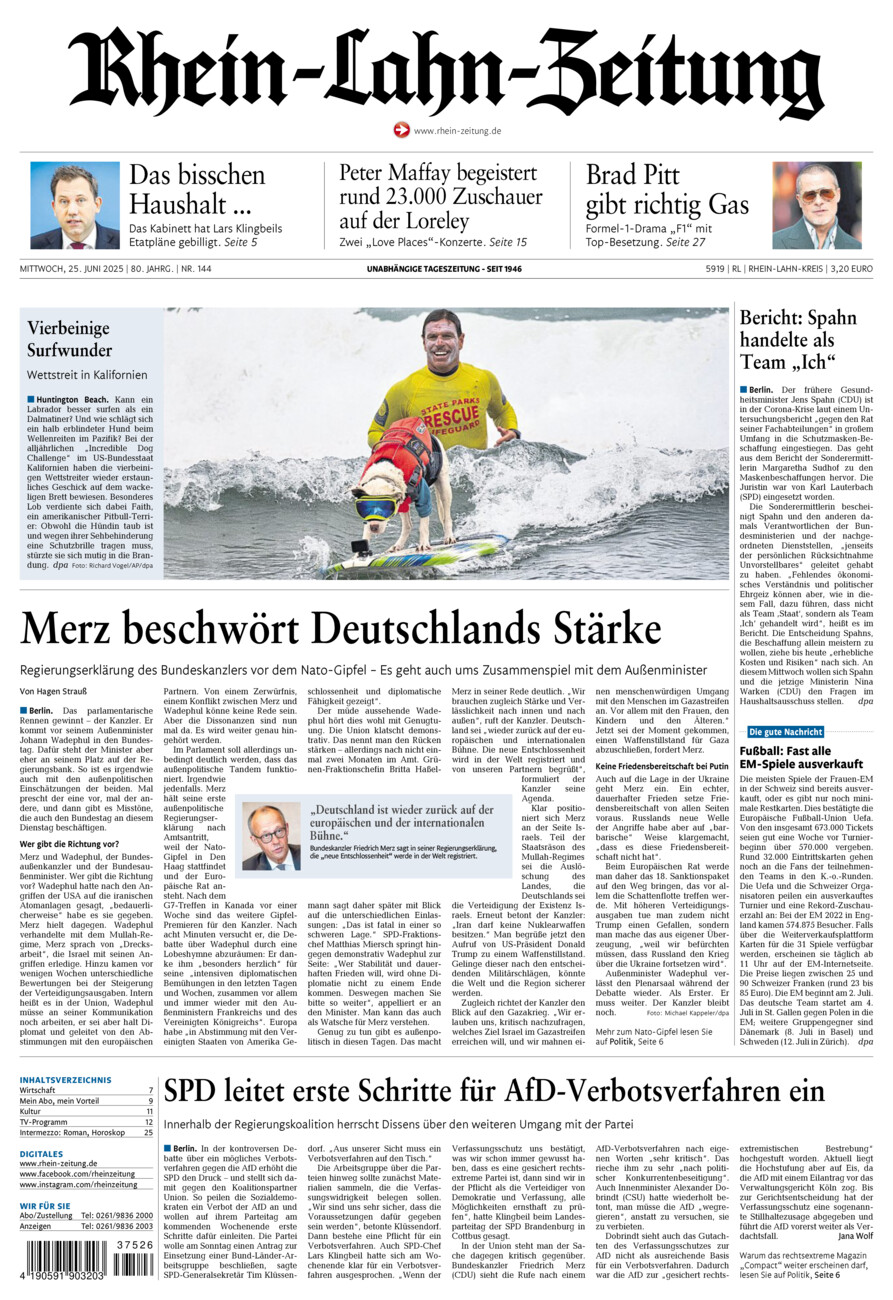 Rhein-Lahn-Zeitung vom Mittwoch, 25.06.2025