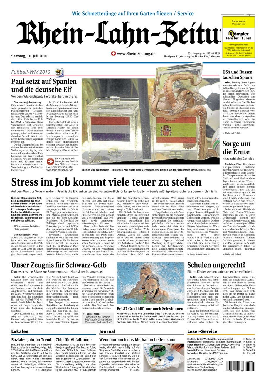 Rhein-Lahn-Zeitung vom Samstag, 10.07.2010