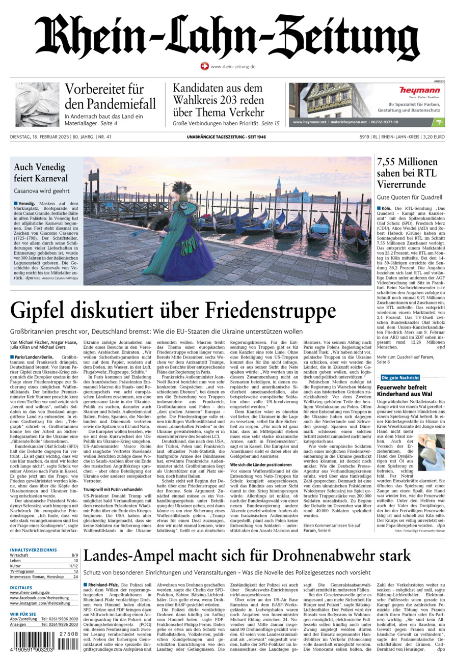 Rhein-Lahn-Zeitung vom Dienstag, 18.02.2025