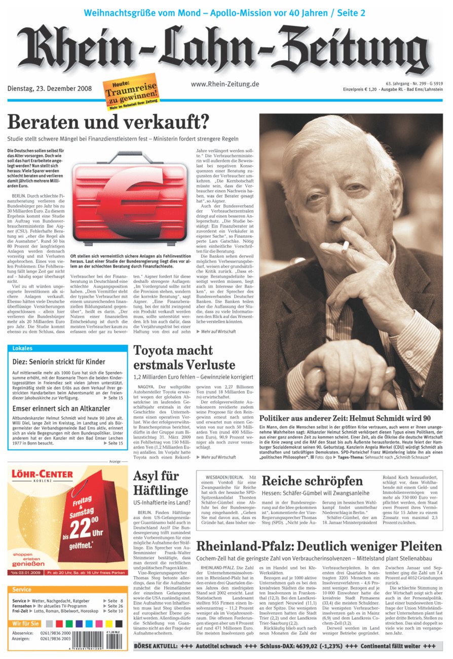 Rhein-Lahn-Zeitung vom Dienstag, 23.12.2008