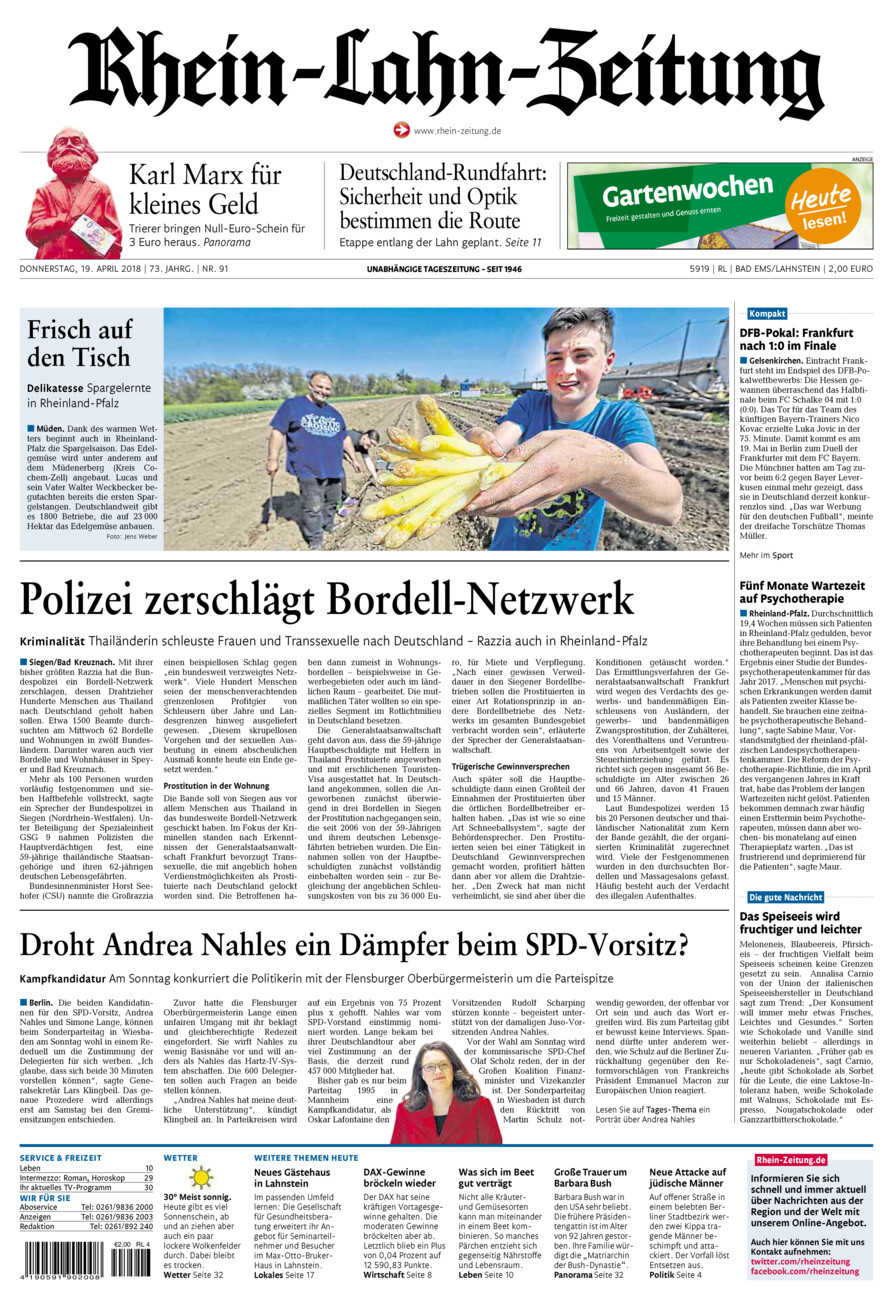Rhein-Lahn-Zeitung vom Donnerstag, 19.04.2018