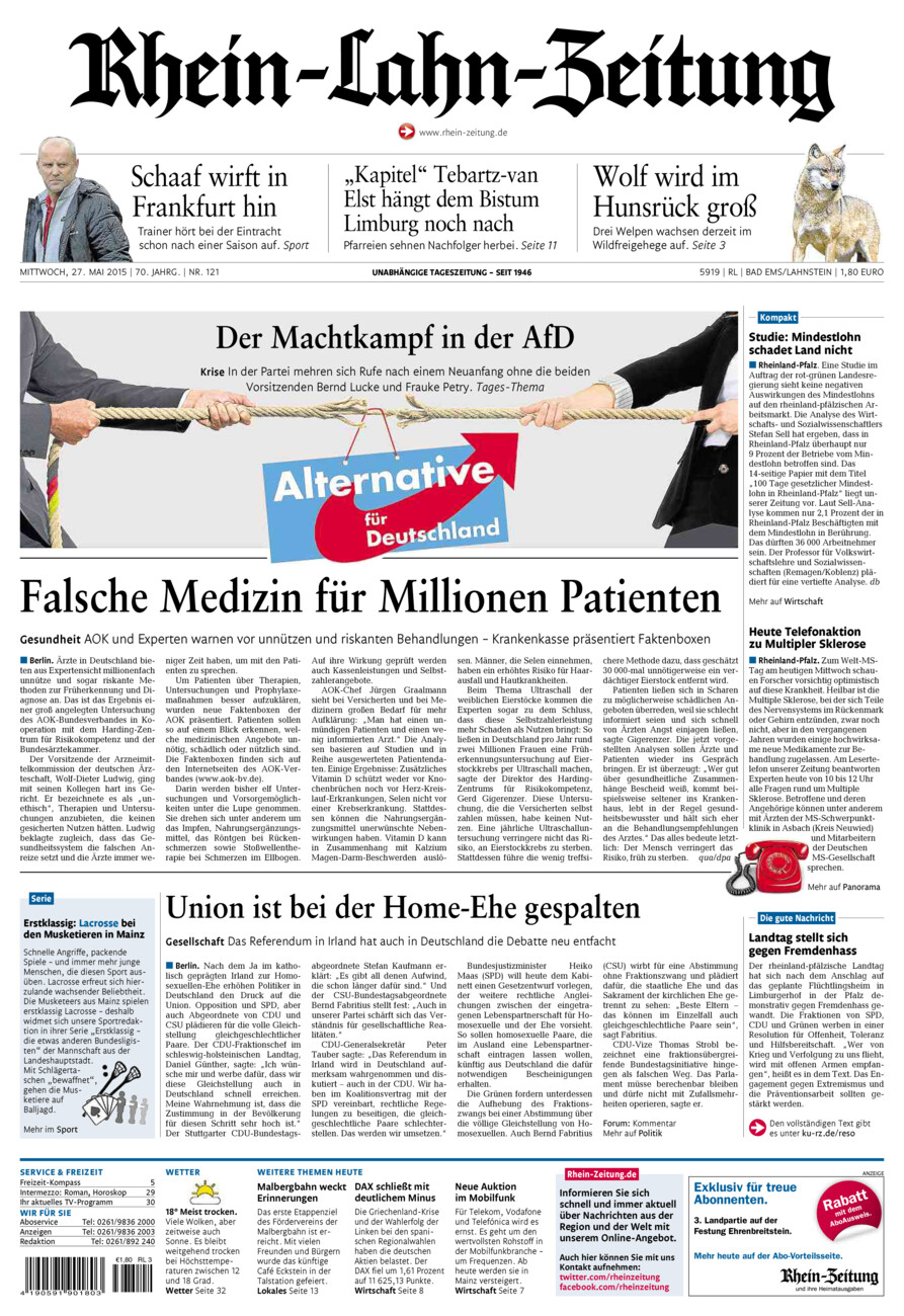 Rhein-Lahn-Zeitung vom Mittwoch, 27.05.2015