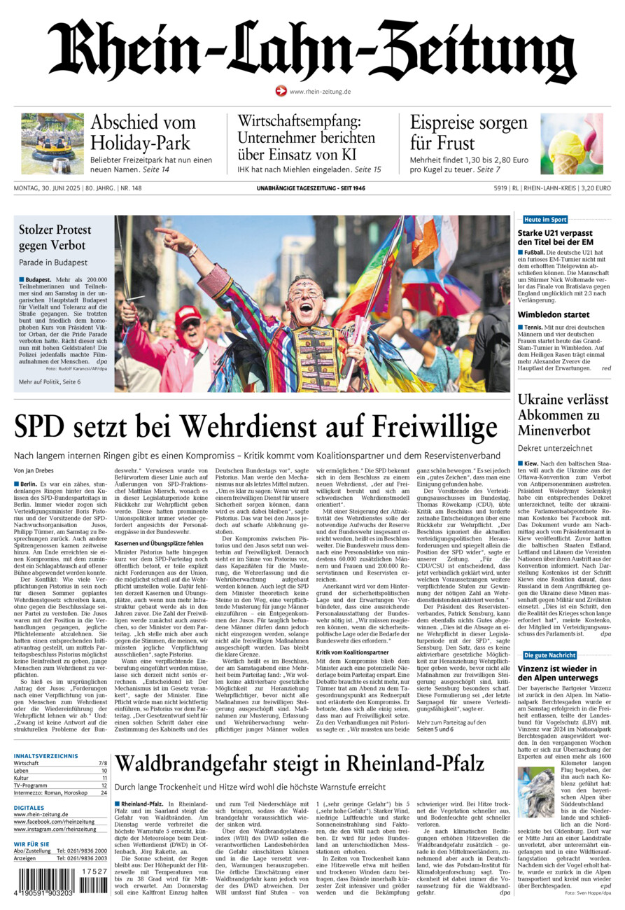 Rhein-Lahn-Zeitung vom Montag, 30.06.2025
