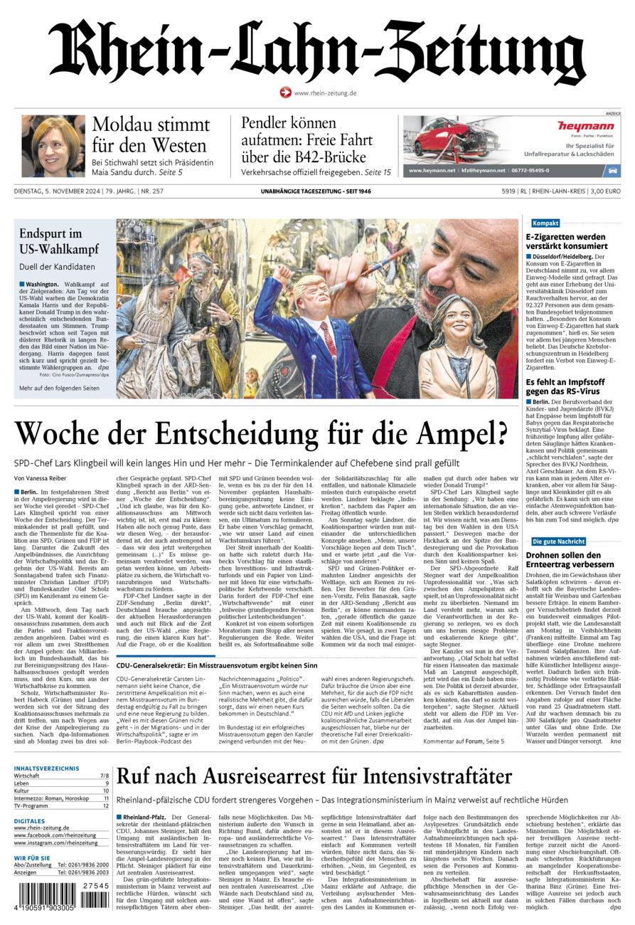 Rhein-Lahn-Zeitung vom Dienstag, 05.11.2024