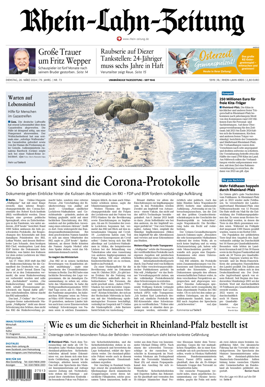 Rhein-Lahn-Zeitung vom Dienstag, 26.03.2024