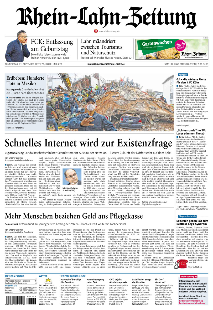 Rhein-Lahn-Zeitung vom Donnerstag, 21.09.2017