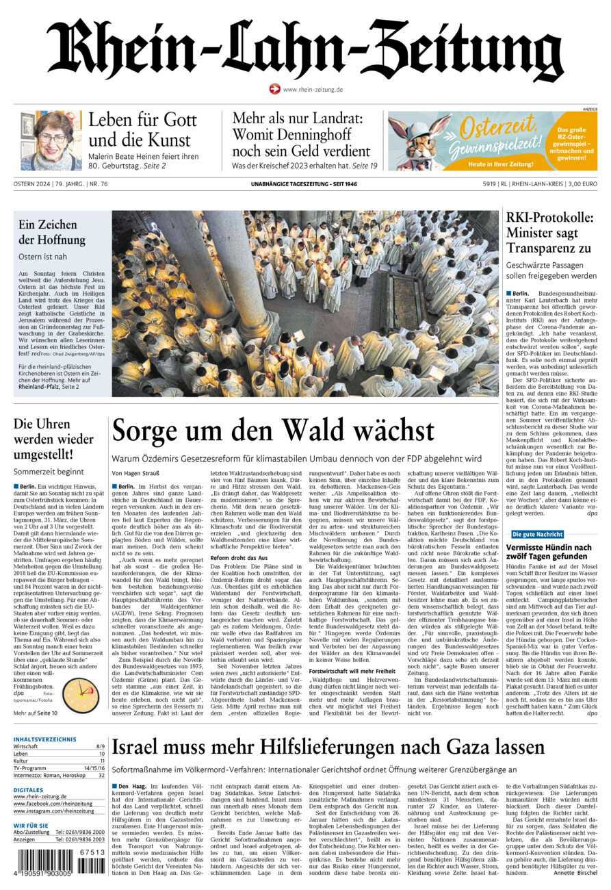 Rhein-Lahn-Zeitung vom Samstag, 30.03.2024