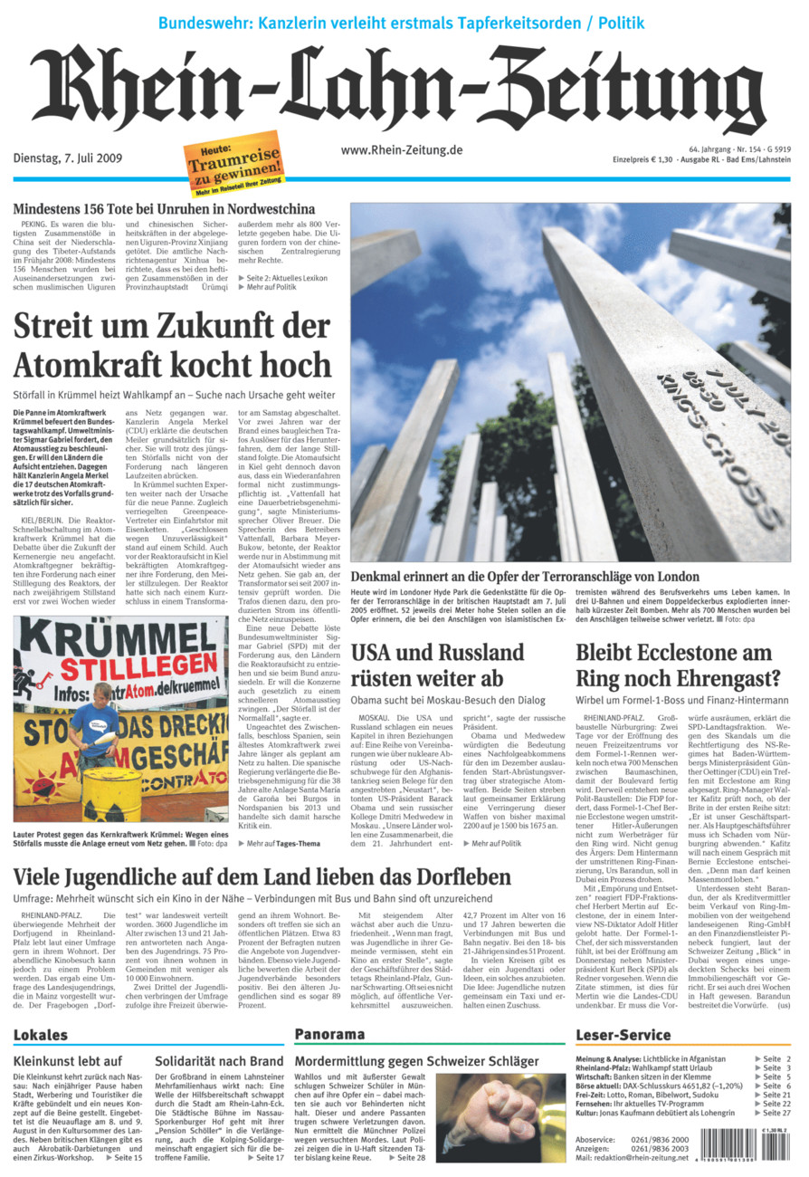 Rhein-Lahn-Zeitung vom Dienstag, 07.07.2009