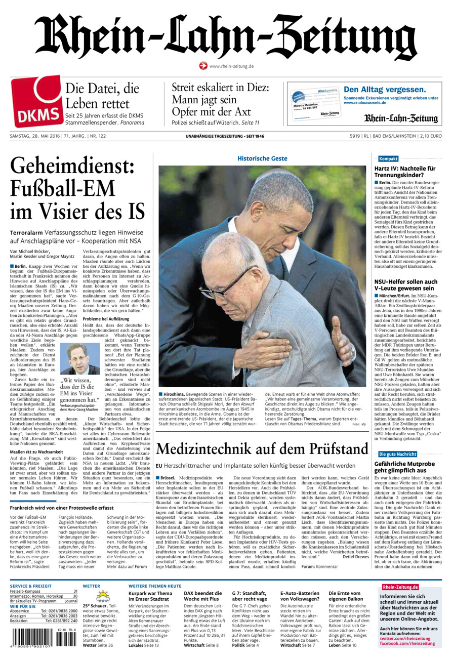 Rhein-Lahn-Zeitung vom Samstag, 28.05.2016