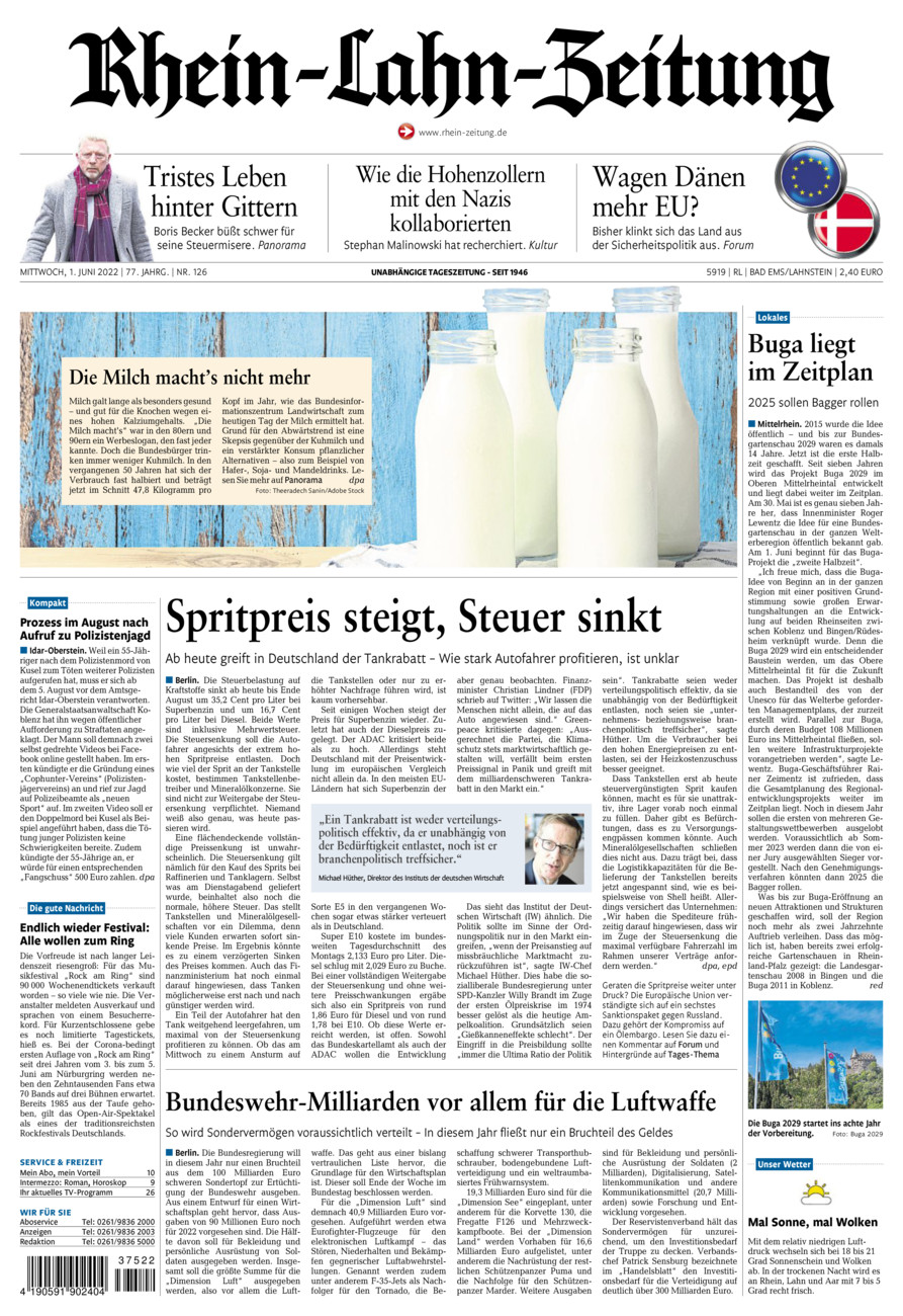 Rhein-Lahn-Zeitung vom Mittwoch, 01.06.2022