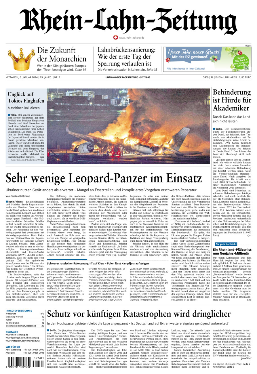 Rhein-Lahn-Zeitung vom Mittwoch, 03.01.2024