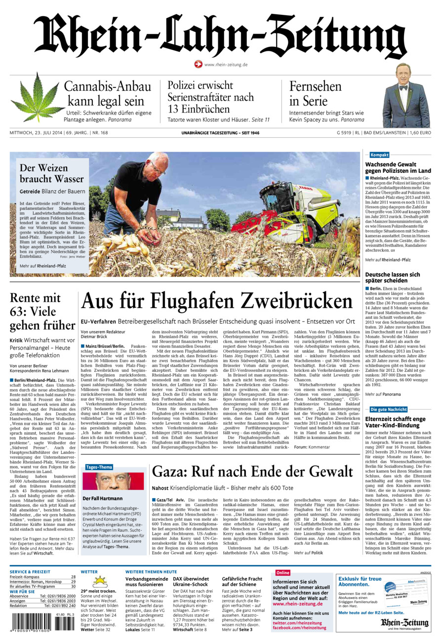 Rhein-Lahn-Zeitung vom Mittwoch, 23.07.2014